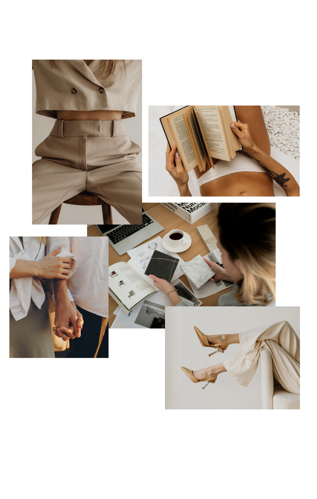 collage aus mehreren Bildern in braun und beige Tönen, die die Stimmung des Personal Mentorin mit Julia Leifheit zeigen